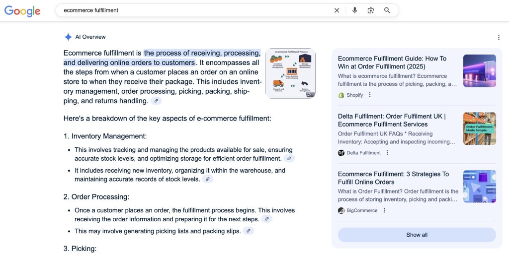 Delta Fulfilment AI overviews ecommerce fulfillment | Webhive Digital